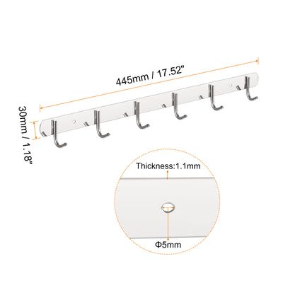 Harfington Uxcell Coat Hook Rack, 201 Stainless Steel Polished Wall Mounted with 6 Hooks Hook Rail Wall Hangers for Bedroom, Bathroom 2Pcs