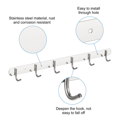 Harfington Uxcell Coat Hook Rack, 201 Stainless Steel Polished Wall Mounted with 6 Hooks Hook Rail Wall Hangers for Bedroom, Bathroom 2Pcs