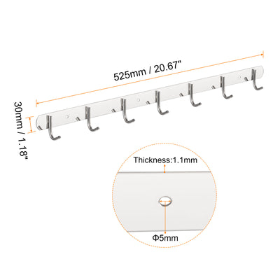 Harfington Uxcell Coat Hook Rack, 201 Stainless Steel Polished Wall Mounted with 7 Hooks Hook Rail Wall Hangers for Bedroom, Bathroom 2Pcs