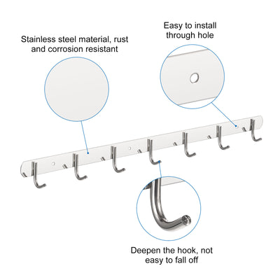 Harfington Uxcell Coat Hook Rack, 201 Stainless Steel Polished Wall Mounted with 7 Hooks Hook Rail Wall Hangers for Bedroom, Bathroom 2Pcs