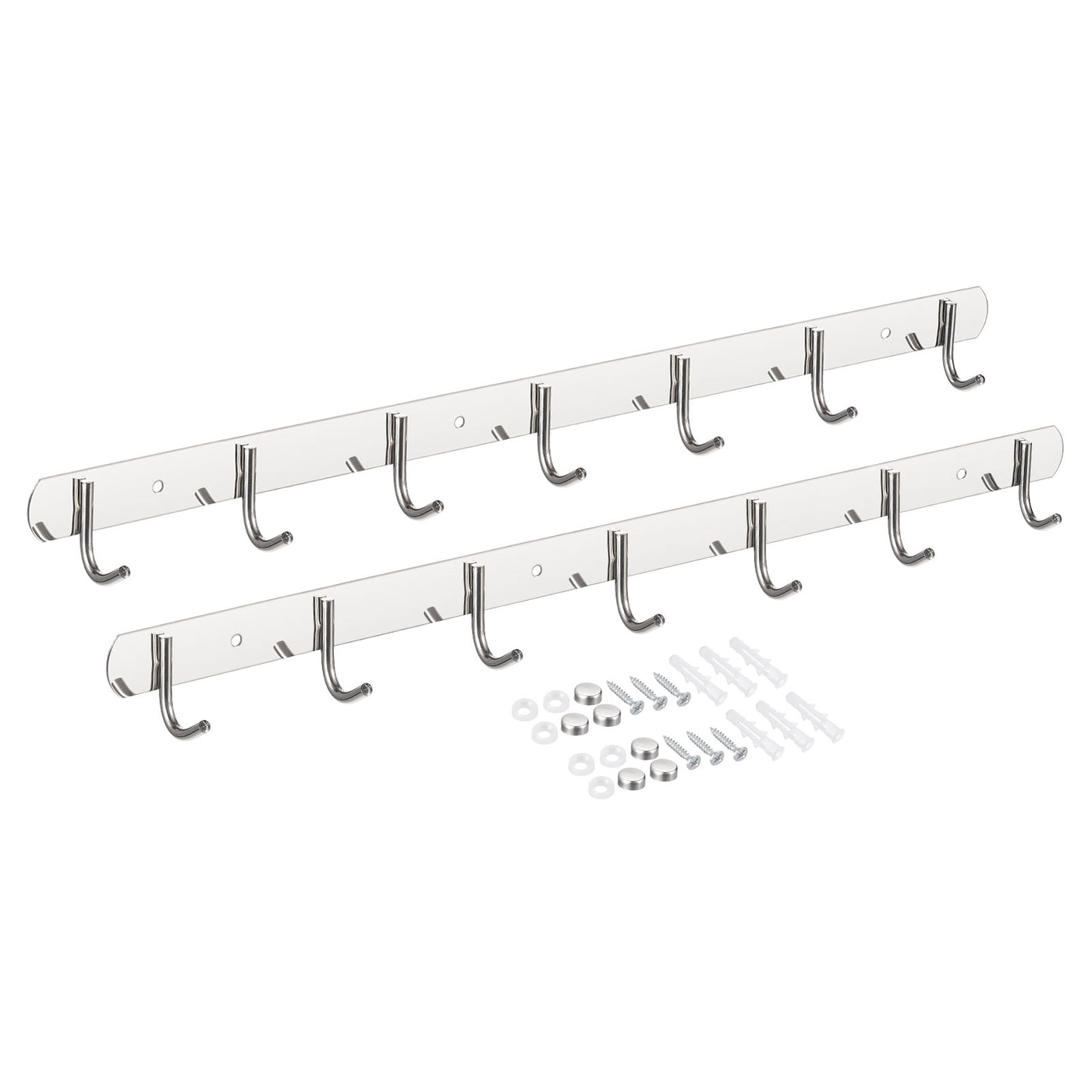 uxcell Uxcell Coat Hook Rack, 201 Stainless Steel Polished Wall Mounted with 7 Hooks Hook Rail Wall Hangers for Bedroom, Bathroom 2Pcs