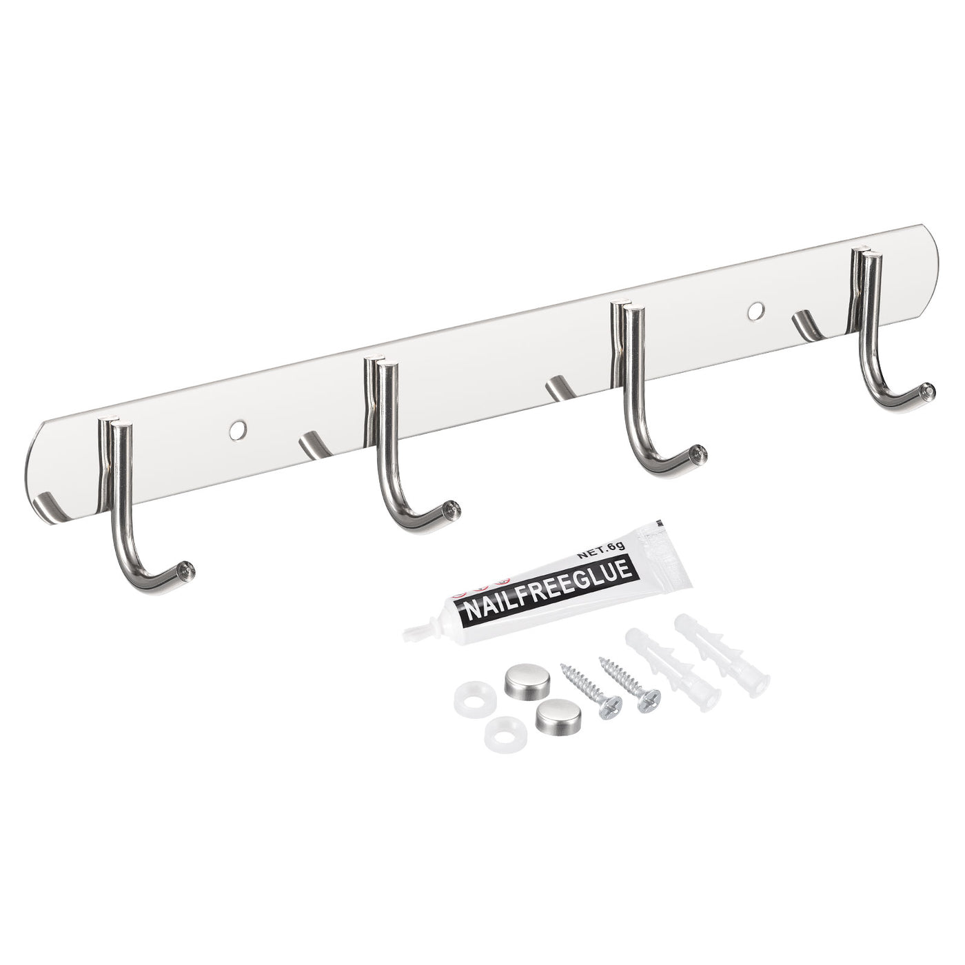 uxcell Uxcell Coat Hook Rack, 201 Stainless Steel Polished Wall Mounted with 4 Hooks Hook Rail Wall Hangers for Bedroom, Bathroom