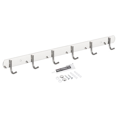 Harfington Uxcell Coat Hook Rack, 201 Stainless Steel Polished Wall Mounted with 6 Hooks Hook Rail Wall Hangers for Bedroom, Bathroom