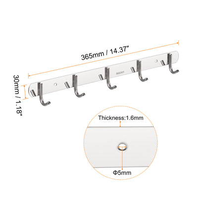 Harfington Uxcell 2 Stück Kleiderhaken Gestell 304 Edelstahl Wand Montiert Hakenschiene Wandhänger mit 5 Haken für Schlafzimmer Badezimmer