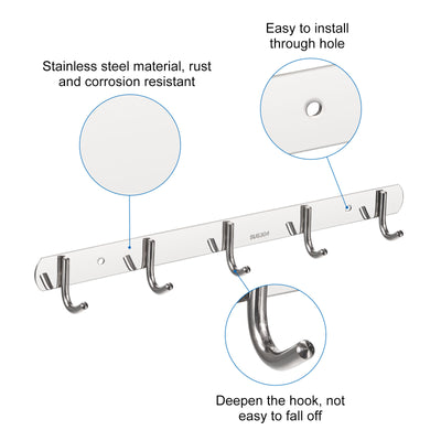 Harfington Uxcell 2 Stück Kleiderhaken Gestell 304 Edelstahl Wand Montiert Hakenschiene Wandhänger mit 5 Haken für Schlafzimmer Badezimmer