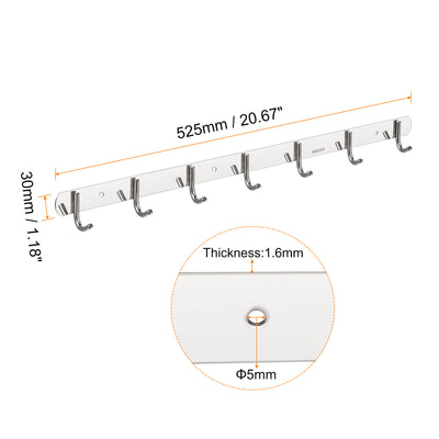 Harfington Uxcell Coat Hook Rack, 304 Stainless Steel Polished Wall Mounted with 7 Hooks Hook Rail Wall Hangers for Bedroom, Bathroom 2Pcs