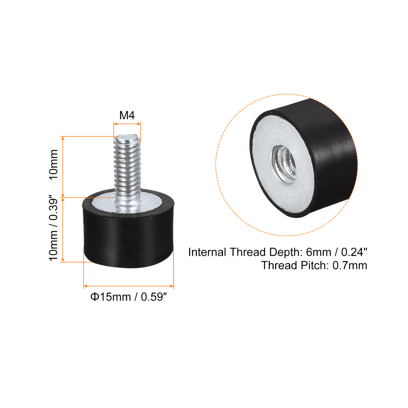 uxcell Uxcell Rubber Mount M4 Male/Female Vibration Isolator Shock Absorber, D15mmxH10mm