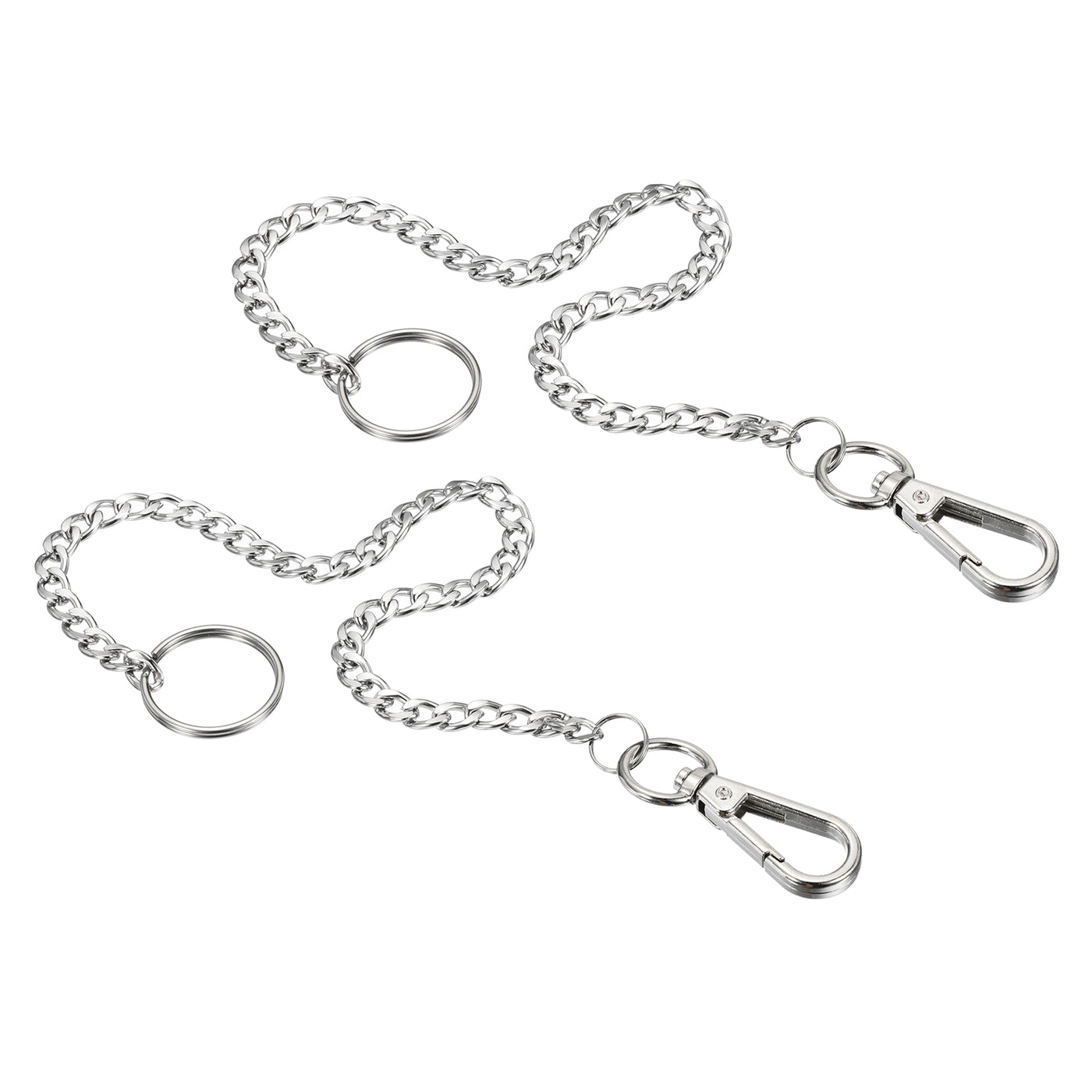 Harfington Flat Keychain with Keyring Clasp 10", 2 Pack 304 Stainless Steel Clip for Jeans Pants Belt Loop Pocket Wallet Purse Handbag, Silver