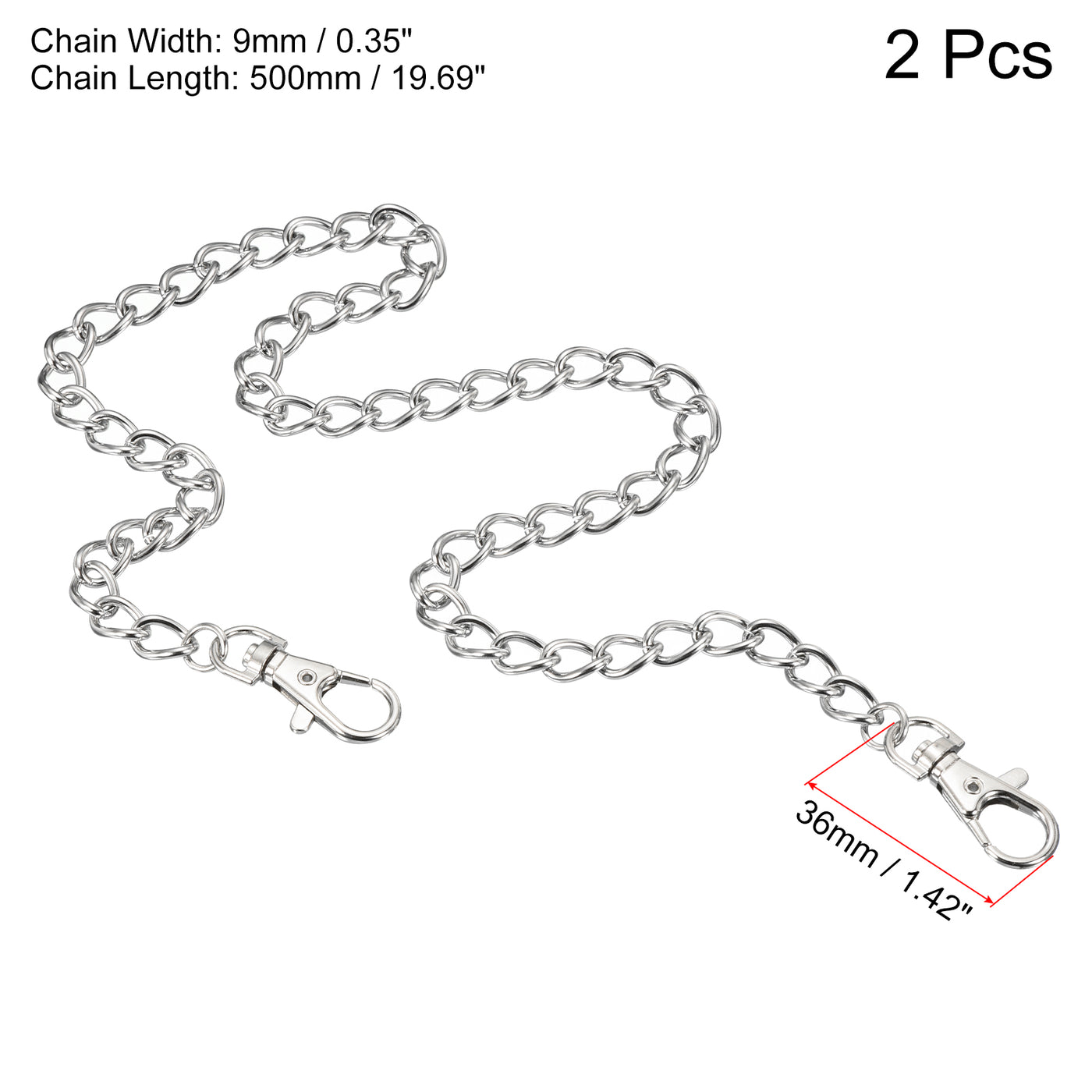 Harfington Mini Purse Chain with Lobster Clasps 20 Inch, 2 Pack Nickel Plated Metal Strap for Shoulder Crossbody Wallet Handbag, Silver