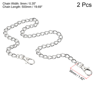 Harfington Mini Purse Chain with Lobster Clasps 20 Inch, 2 Pack Nickel Plated Metal Strap for Shoulder Crossbody Wallet Handbag, Silver