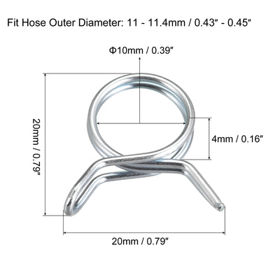 Harfington Double Wire Spring Hose Clamp, 65Mn Steel Inner Dia Fit  Hose Fuel Line Silicone Tube Spring Clips