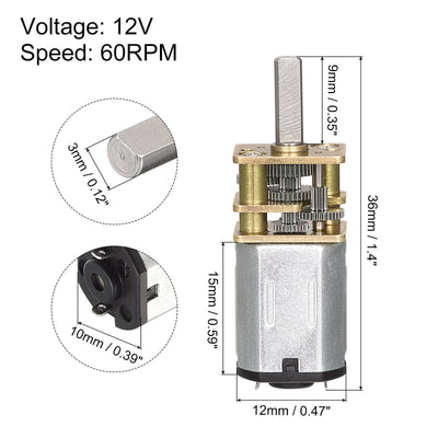 Harfington Micro Speed Reduction Gear Motor, DC 12V 60RPM with Full Metal Gearbox