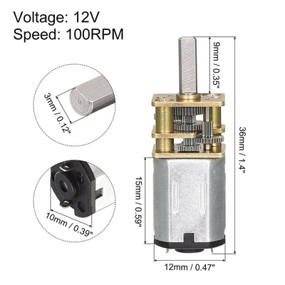 Harfington Micro Speed Reduction Gear Motor, DC 12V 100RPM with Full Metal Gearbox