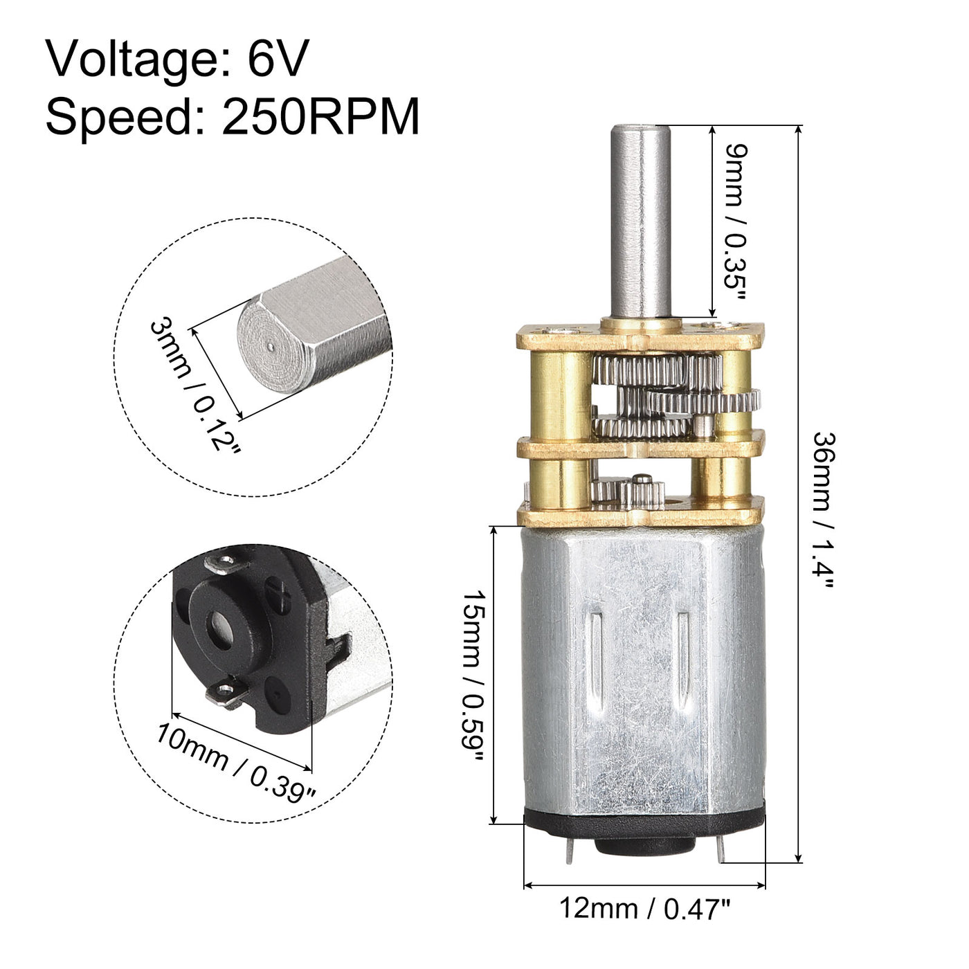 Harfington Micro Speed Reduction Gear Motor, DC 6V 250RPM with Full Metal Gearbox Pack of 2