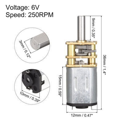 Harfington Micro Speed Reduction Gear Motor, DC 6V 250RPM with Full Metal Gearbox Pack of 2