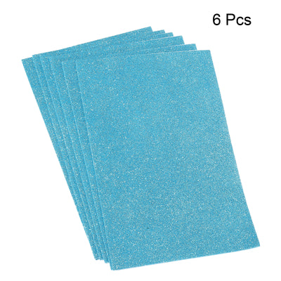 Harfington Glitter EVA Foam Sheets Soft Paper Self-Adhesive 11.8 x 7.8 Inch Lake Blue 6 Pcs