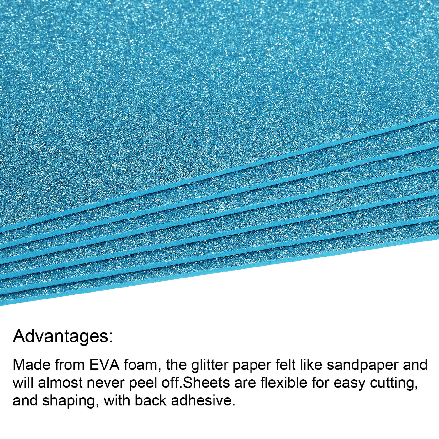 Harfington Glitter EVA Foam Sheets Soft Paper Self-Adhesive 11.8 x 7.8 Inch Lake Blue 6 Pcs