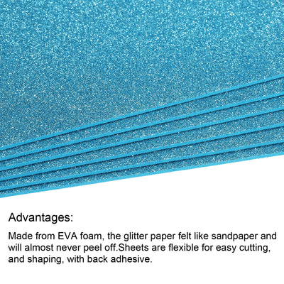 Harfington Glitter EVA Foam Sheets Soft Paper Self-Adhesive 11.8 x 7.8 Inch Lake Blue 6 Pcs