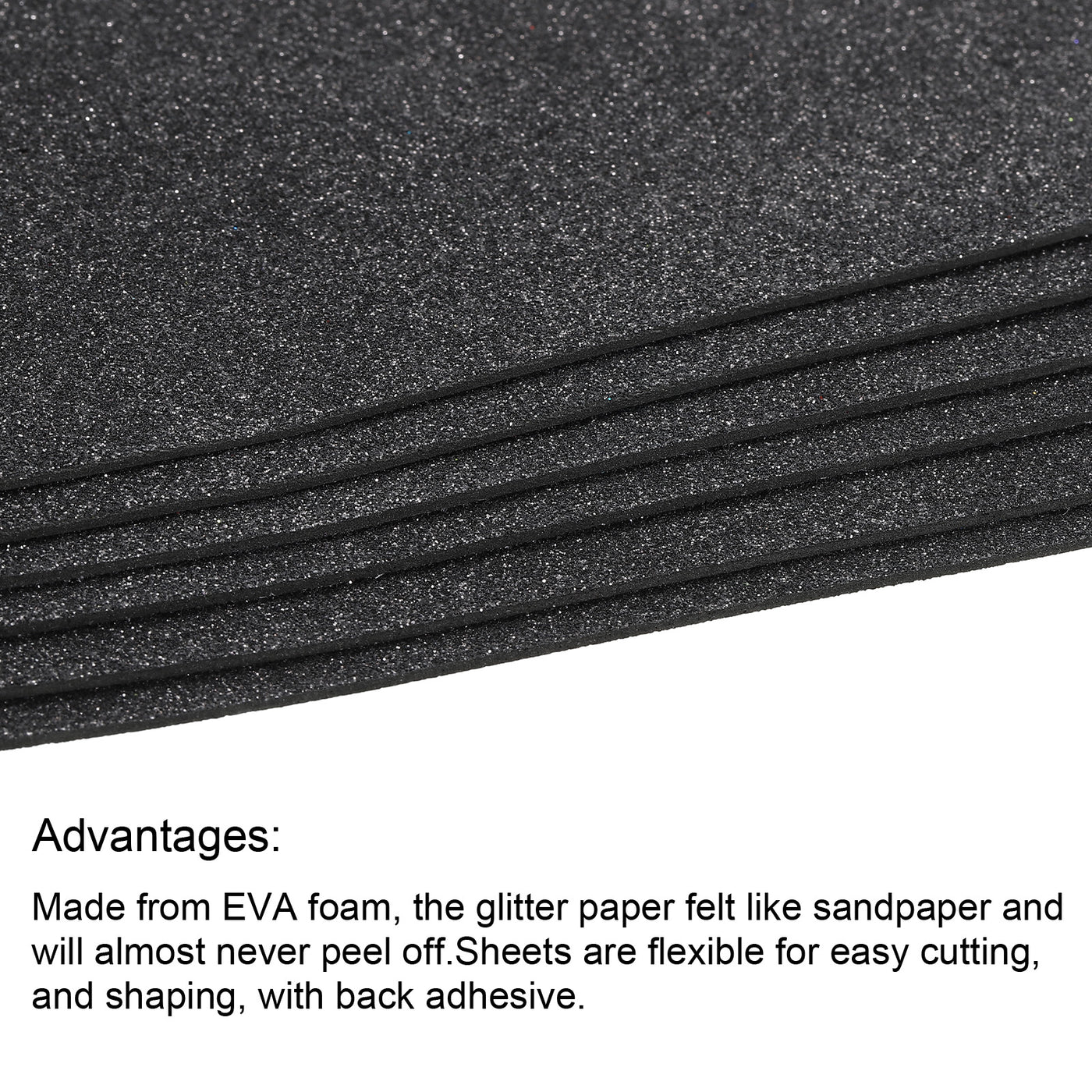 Harfington Glitter EVA Foam Sheets Soft Papers Self-Adhesive 11.8 x 7.8 Inch Black 6 Pcs