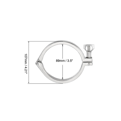 Harfington 3.5" Vacuum Clamp, 1 Pack 201Stainless Steel Hose Clamp with Nut, Silver