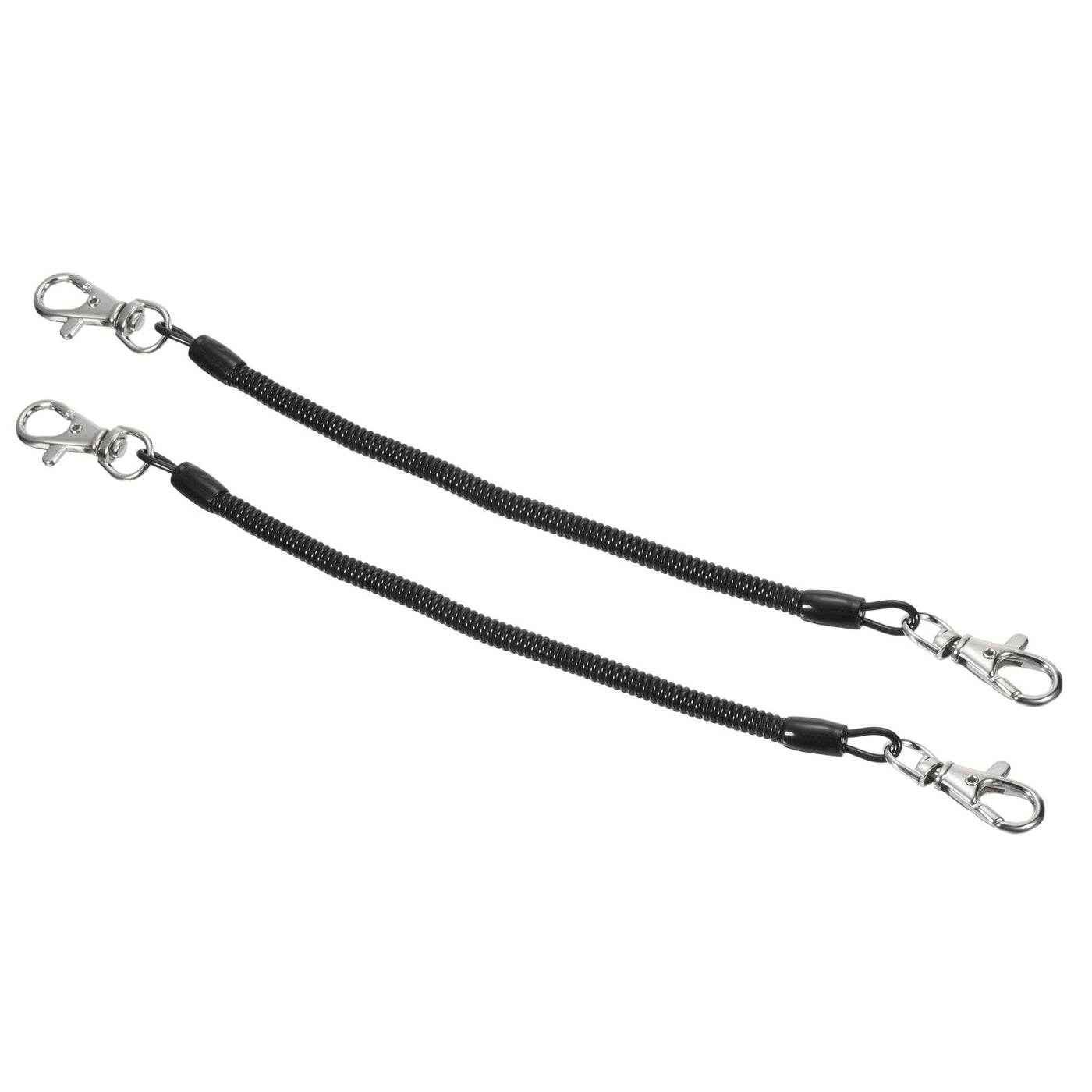 Harfington Retractable Coil Spring Keychain with Lobster Clasps 8", 2 Pack Plastic Spiral Stretchy Cord Strap Snap Hook, Black