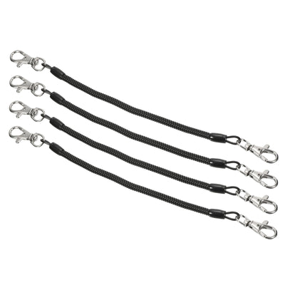 Harfington Retractable Coil Spring Keychain with Lobster Clasps 8", 4 Pack Plastic Spiral Stretchy Cord Strap Snap Hook, Black