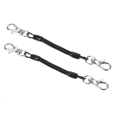 Harfington Retractable Coil Spring Keychain with Lobster Clasps 4", 2 Pack Plastic Spiral Stretchy Cord Strap Snap Hook, Black