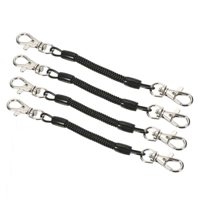 Harfington Retractable Coil Spring Keychain with Lobster Clasps 4", 4 Pack Plastic Spiral Stretchy Cord Strap Snap Hook, Black