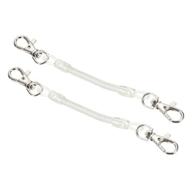 Harfington Retractable Coil Spring Keychain with Lobster Clasps 4", 2 Pack Plastic Spiral Stretchy Cord Strap Snap Hook, White