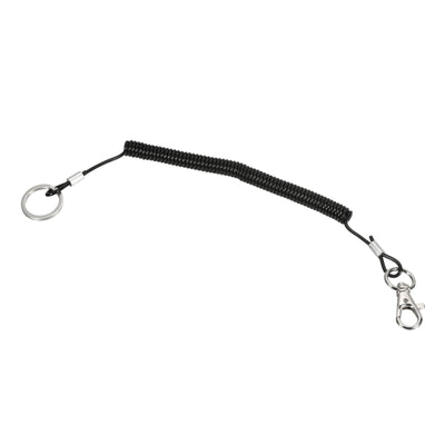 Harfington Retractable Coil Spring Keychain with Keyring Lobster Clasp 6", Plastic Spiral Stretchy Cord Strap Snap Hook, Black