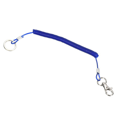 Harfington Retractable Coil Spring Keychain with Keyring Lobster Clasp 6", Plastic Spiral Stretchy Cord Strap Snap Hook, Dark Blue