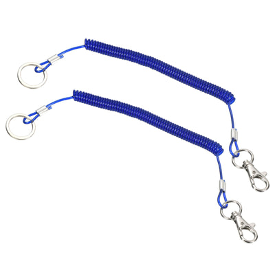 Harfington Retractable Coil Spring Keychain with Keyring Lobster Clasp 6", 2 Pack Plastic Spiral Stretchy Cord Strap Snap Hook, Dark Blue