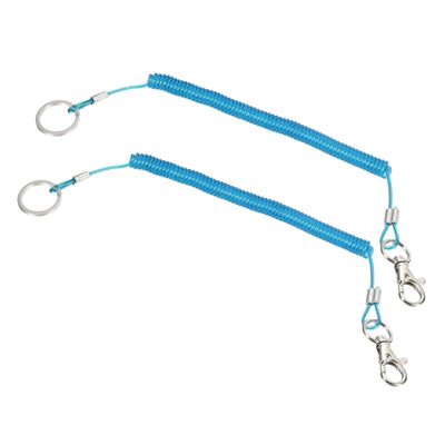Harfington Retractable Coil Spring Keychain with Keyring Lobster Clasp 6", 2 Pack Plastic Spiral Stretchy Cord Strap Snap Hook, Blue