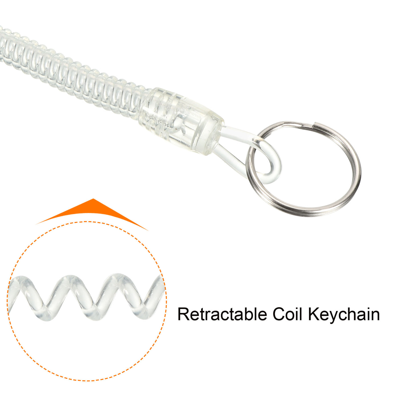 Harfington Retractable Spring Coil Strap with Keyring 3.5", 3 Pack Plastic Spiral Stretchy Key Holder Lanyard Cord, Clear