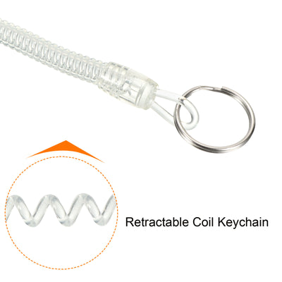 Harfington Retractable Spring Coil Strap with Keyring 3.5", 3 Pack Plastic Spiral Stretchy Key Holder Lanyard Cord, Clear