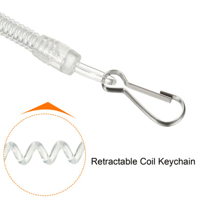 Harfington Retractable Spring Coil Strap with Clasp 3.5", 3 Pack Plastic Spiral Stretchy Key Holder Lanyard Cord, Clear