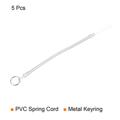 Harfington Retractable Spring Coil Strap with Keyring 7.5", 5 Pack Plastic Spiral Stretchy Key Holder Lanyard Cord, Clear