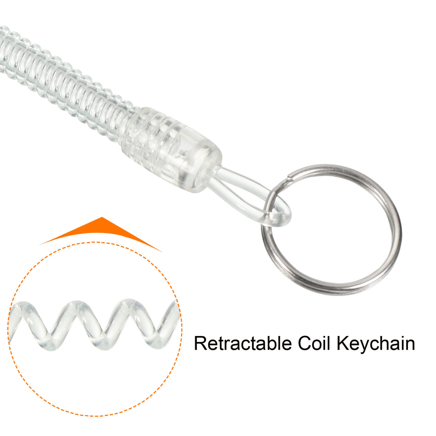 Harfington Retractable Spring Coil Strap with Keyring 7.5", 5 Pack Plastic Spiral Stretchy Key Holder Lanyard Cord, Clear