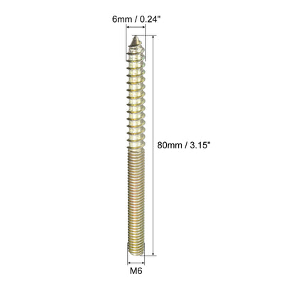 Harfington Uxcell M6x80mm Hanger Bolts, 120pcs Double Ended Thread Dowel Screws