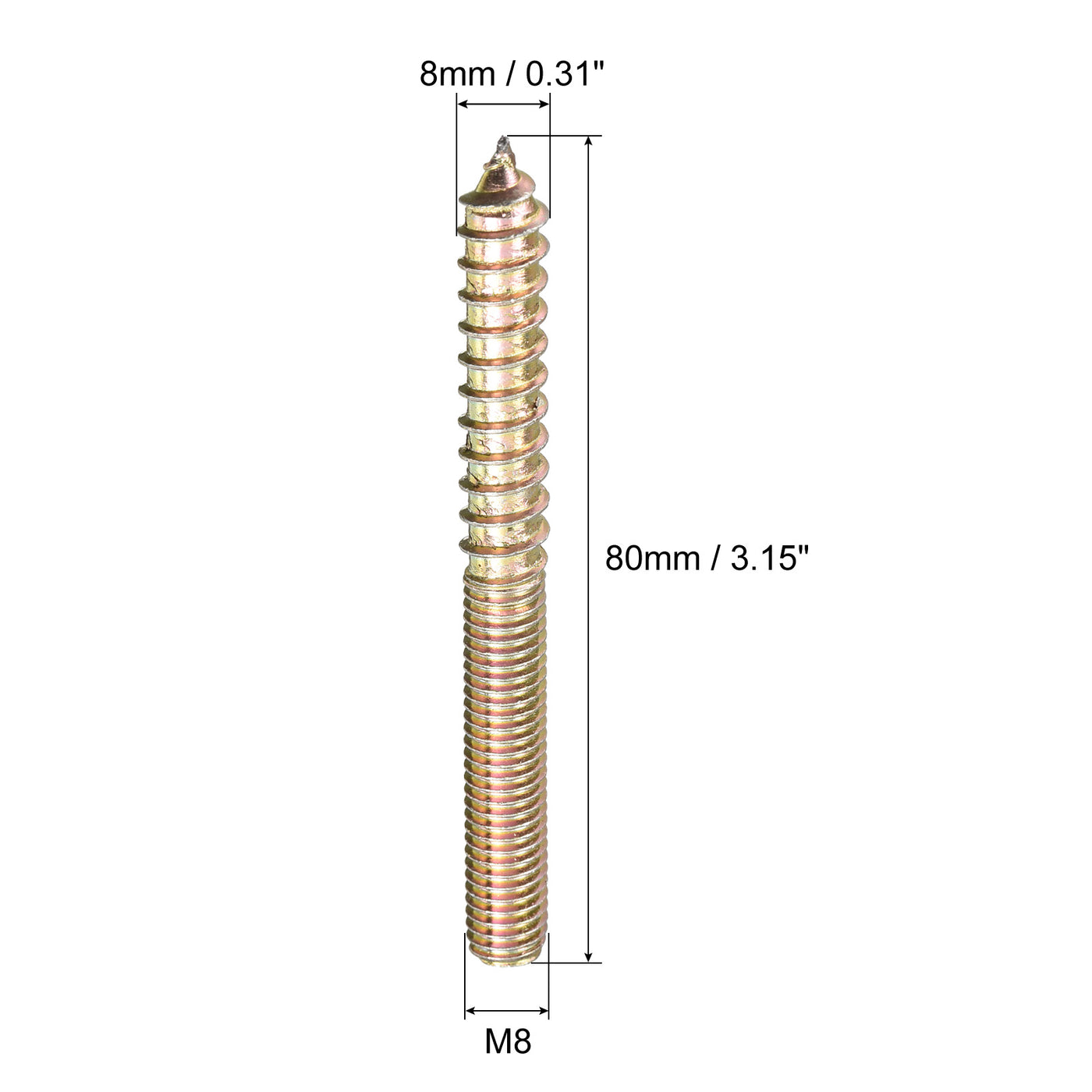 uxcell Uxcell M8x80mm Hanger Bolts, 24pcs Double Ended Thread Dowel Screws