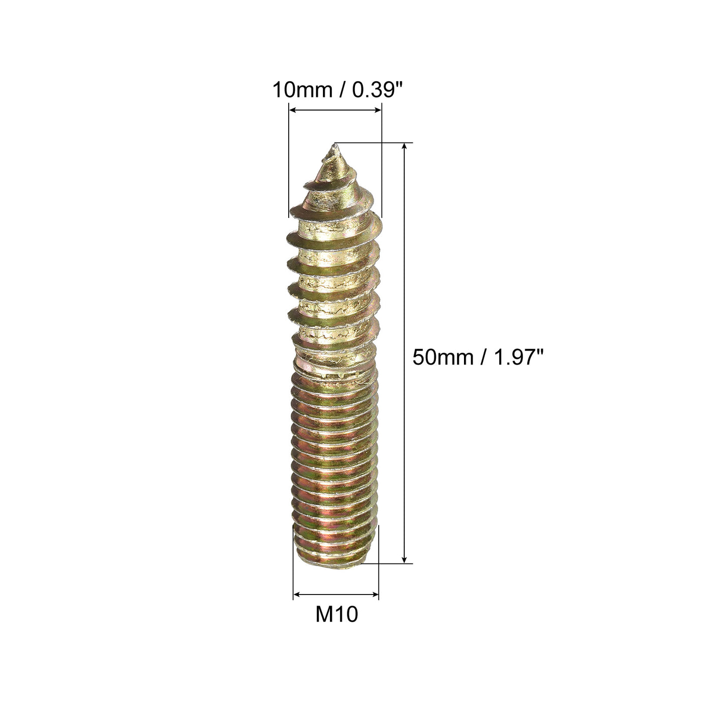 uxcell Uxcell M10x50mm Hanger Bolts, 30pcs Double Ended Thread Dowel Screws