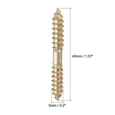 Harfington Uxcell 5x40mm Hanger Bolts, 80pcs Double Ended Thread Wood to Wood Dowel Screws