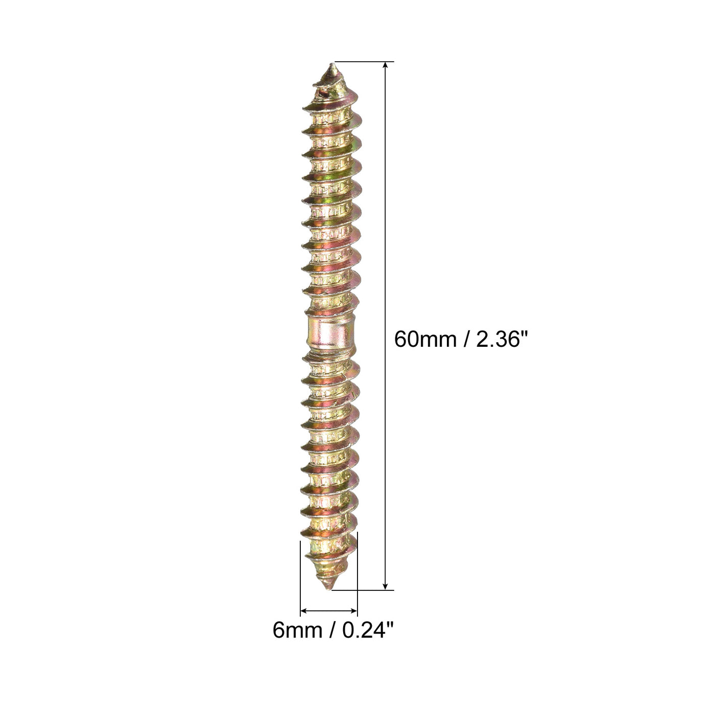 uxcell Uxcell 6x60mm Hanger Bolts, 24pcs Double Ended Thread Wood to Wood Dowel Screws