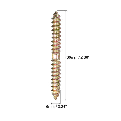 Harfington Uxcell 6x60mm Hanger Bolts, 24pcs Double Ended Thread Wood to Wood Dowel Screws