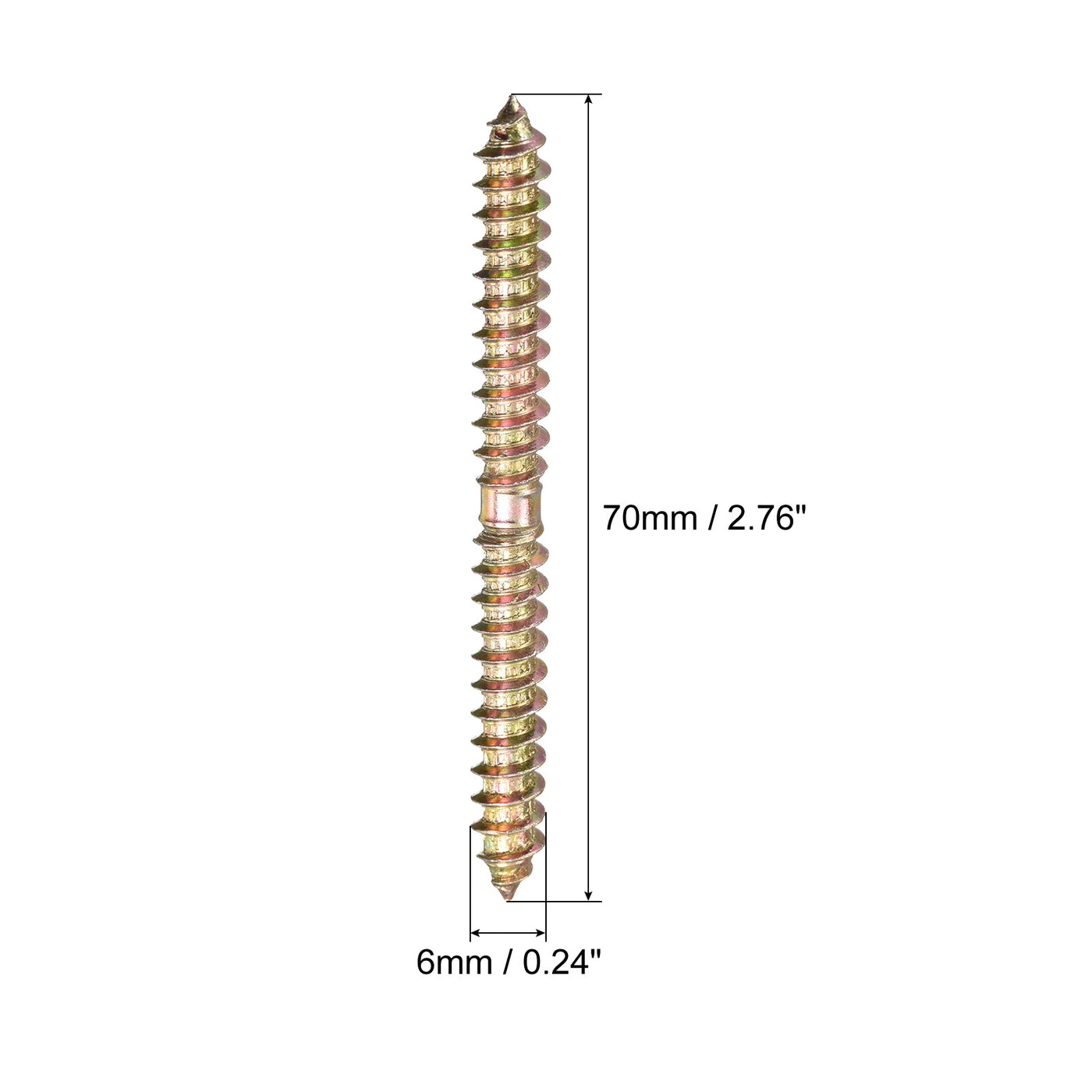 uxcell Uxcell 6x70mm Hanger Bolts, 24pcs Double Ended Thread Wood to Wood Dowel Screws