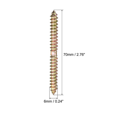 Harfington Uxcell 6x70mm Hanger Bolts, 24pcs Double Ended Thread Wood to Wood Dowel Screws