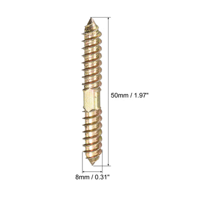 Harfington Uxcell 8x50mm Hanger Bolts, 80pcs Double Ended Thread Wood to Wood Dowel Screws