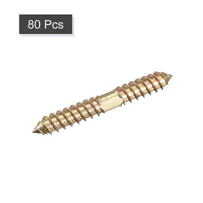 Harfington Uxcell 8x50mm Hanger Bolts, 80pcs Double Ended Thread Wood to Wood Dowel Screws