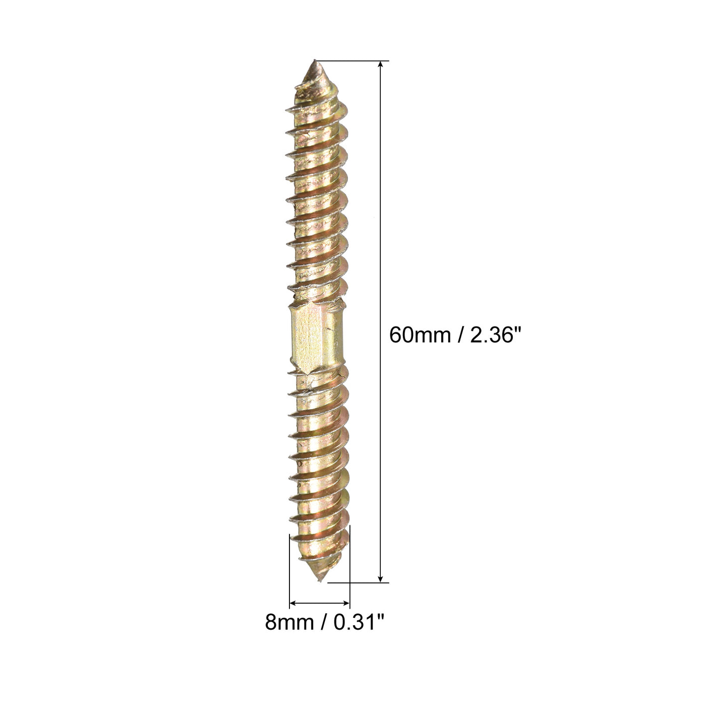 uxcell Uxcell 8x60mm Hanger Bolts, 24pcs Double Ended Thread Wood to Wood Dowel Screws