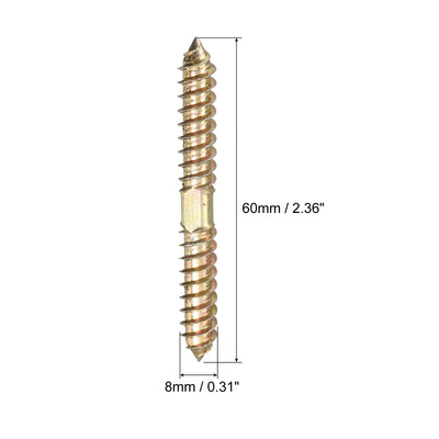 Harfington Uxcell 8x60mm Hanger Bolts, 24pcs Double Ended Thread Wood to Wood Dowel Screws